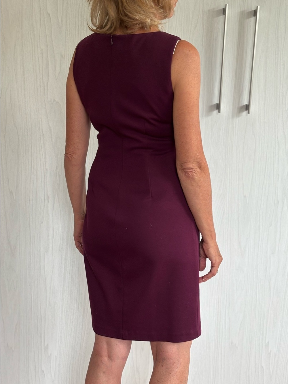 Ivanka Trump Sleeveless Ruched Midi Dress in Plum - Picture 4 of 5